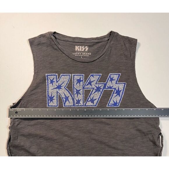 Lucky Brand KISS Band Tank Glitter Lettering Star Tank Side Tie Grey Size Large - Picture 8 of 10